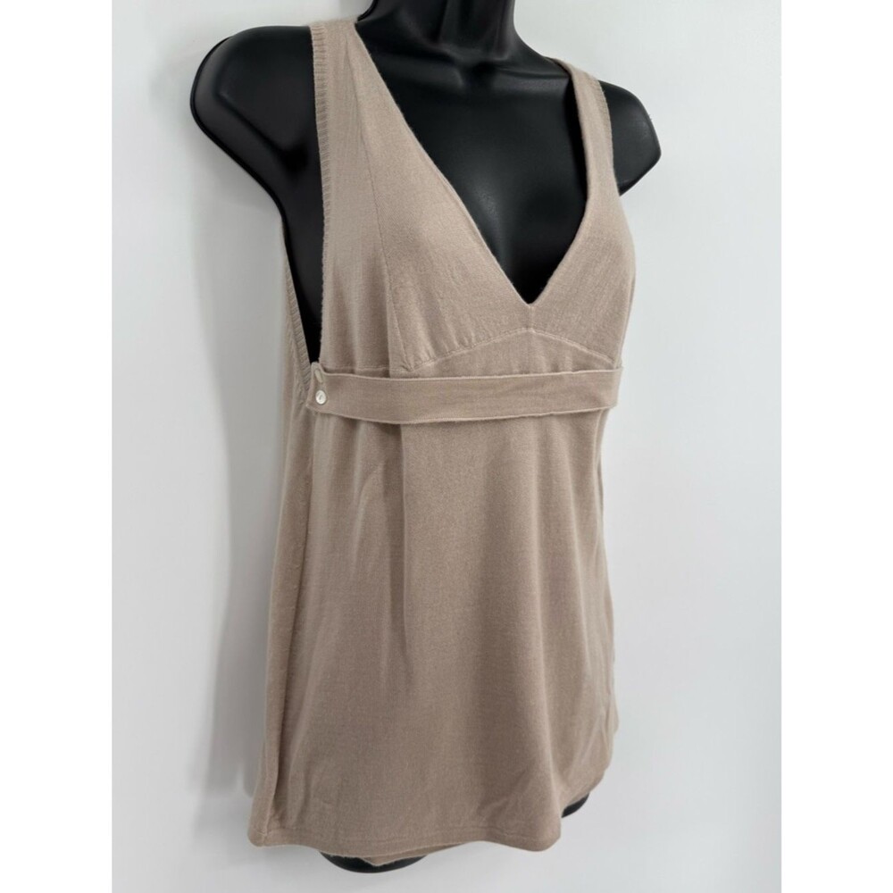 ✦ Chaiken 100% Cashmere Empire Waist Sleeveless Knit Top | Taupe | Large